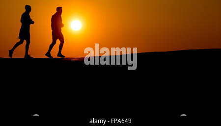 München, Deutschland. 17. März 2016. Zwei Männer laufen durch einen Park in der Abendsonne in München, 17. März 2016. Foto: SVEN HOPPE/DPA/Alamy Live-Nachrichten Stockfoto