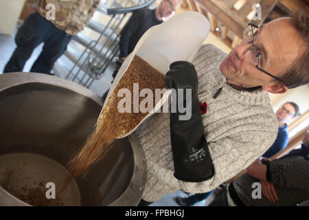 Ein Bierzubereitungskurs in Hillside Brewery, Gloucestershire, Craft Ale Brewery, UK. Stockfoto