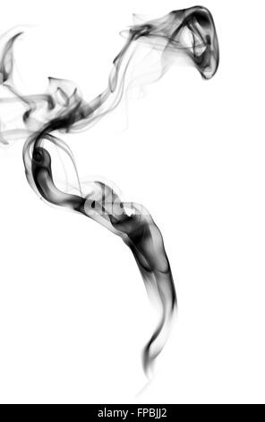 Abstrakte Hauch des schwarzen Rauch über dem weißen Hintergrund Stockfoto