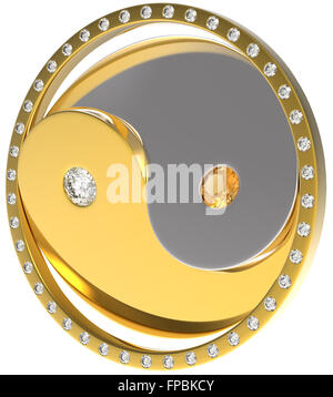 Ying Yang Juwel Sybmol drehen. Gold und Diamanten. Extralarge Auflösung. Andere Edelsteine sind in meinem Portfolio. Stockfoto