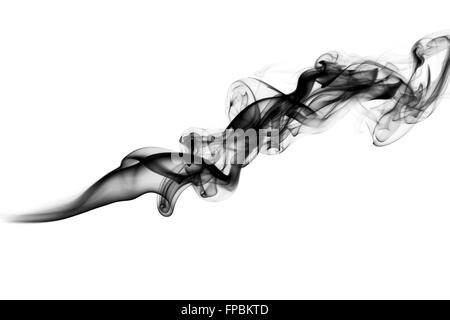 Abstrakte schwarze Rauchwolke Rauch über dem weißen Hintergrund Stockfoto