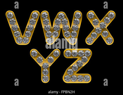 Goldene V, Z, W, X, Y Buchstaben graviert mit Diamanten. Andere Zeichen sind in meinem portfolio Stockfoto