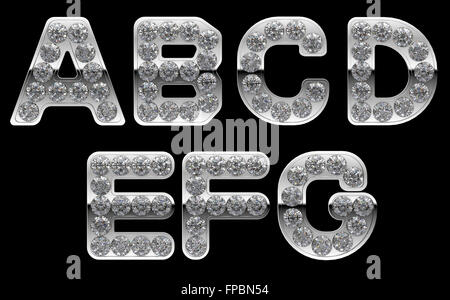 Silver A, B, C, D, E, F, G Buchstaben graviert mit Diamanten. Andere Zeichen sind in meinem portfolio Stockfoto
