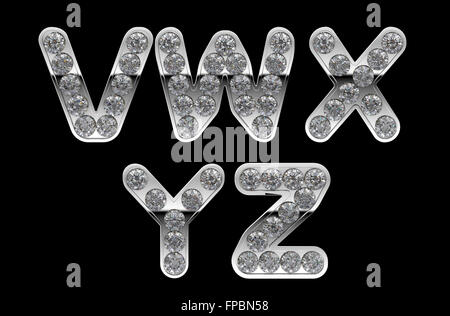 Silber-V, Z, W, X, Y Buchstaben graviert mit Diamanten. Andere Zeichen sind in meinem portfolio Stockfoto