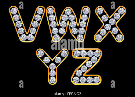 V, Z, W, X, Y Buchstaben graviert mit Diamanten. Andere Zeichen sind in meinem portfolio Stockfoto