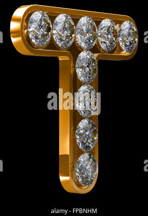 Goldenen T Buchstaben graviert mit Diamanten. Andere Zeichen sind in meinem portfolio Stockfoto