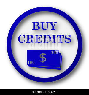 Kaufen Sie Credits-Symbol. Blaue Internet-Button auf weißem Hintergrund. Stockfoto