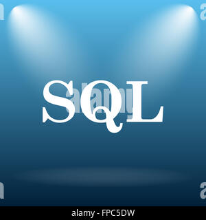 SQL-Symbol. Internet-Button auf blauem Hintergrund. Stockfoto