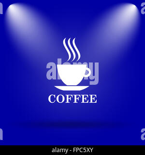 Kaffeetasse-Symbol. Flache Symbol auf blauem Hintergrund. Stockfoto