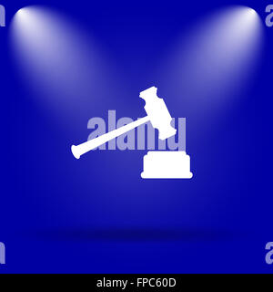 Richter-Hammer-Symbol. Flache Symbol auf blauem Hintergrund. Stockfoto