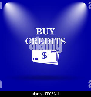 Kaufen Sie Credits-Symbol. Flache Symbol auf blauem Hintergrund. Stockfoto