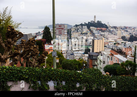 Die Aussicht auf San Francisco von Lombard Street Stockfoto