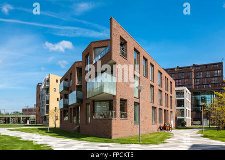 Ein Blick auf zeitgenössische niederländische Wohnungsbau in den Niederlanden. Moderne Gebäude. Fünen-Park. Stockfoto