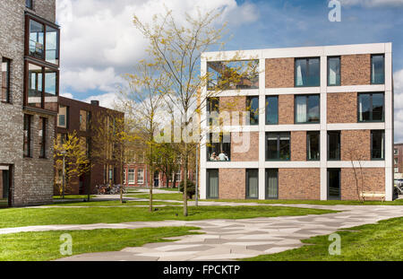 Ein Blick auf zeitgenössische niederländische Wohnungsbau in den Niederlanden. Moderne Gebäude. Fünen-Park. Stockfoto