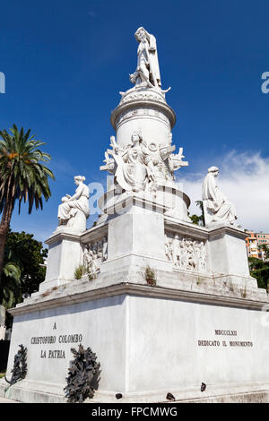 Denkmal von Christoph Kolumbus in Piazza Principe, in Genua. Stockfoto