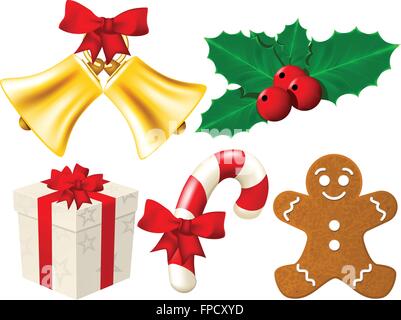 Satz von Weihnachten Dekoration Glocken mit Steigung Mesh Stock Vektor