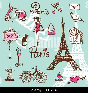 Paris Symbole Doodle - Hintergrund Stock Vektor