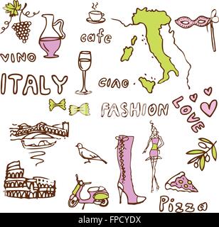 Italien-doodle - Sehenswürdigkeiten-Symbole Stock Vektor