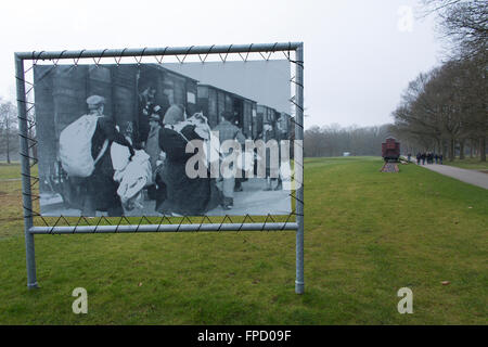 Gedenkstätte Westerbork in den Niederlanden. Mehr als hunderttausend Juden wurden aus dem Durchgangslager Westerbork deportiert. Stockfoto