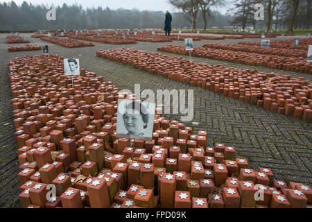 Gedenkstätte Westerbork in den Niederlanden. Mehr als hunderttausend Juden wurden aus dem Durchgangslager Westerbork deportiert. Stockfoto