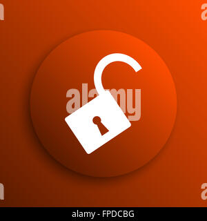 Offenes Schloss-Symbol. Internet-Button auf orangem Hintergrund Stockfoto