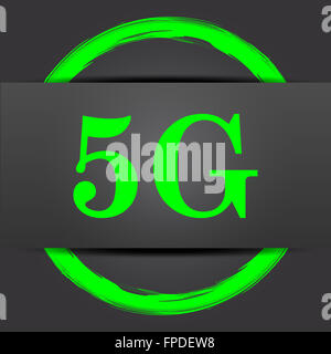 5G-Symbol. Internet-Button mit grün auf grauem Hintergrund. Stockfoto