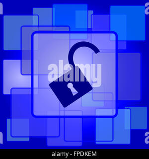 Offenes Schloss-Symbol. Internet-Button auf abstrakten Hintergrund. Stockfoto
