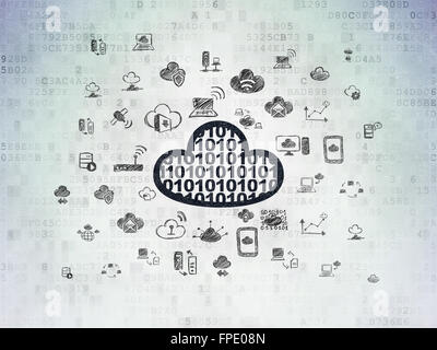 Cloud-Technologie-Konzept: Cloud mit Code auf Digitalpapier Hintergrund Stockfoto