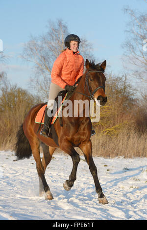 Reiter auf Bavaian Reiten im winter Stockfoto
