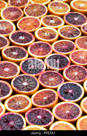 Citrus x Sinensis. Blut-Orangen-Muster Stockfoto