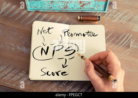 Handgeschriebener Text NPS NET PROMOTER SCORE, Business-Erfolg-Konzept Stockfoto