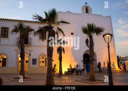 Kirche in wichtigsten Platz von Sant Francesc Xavier, San Francisco Javier Formentera, Pityusen, Balearen, Spanien, Europa. Stockfoto