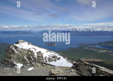 Blick vom Cerro Guanako über Beagle-Kanal, Nationalpark Tierra Del Fuego, Argentinien Stockfoto