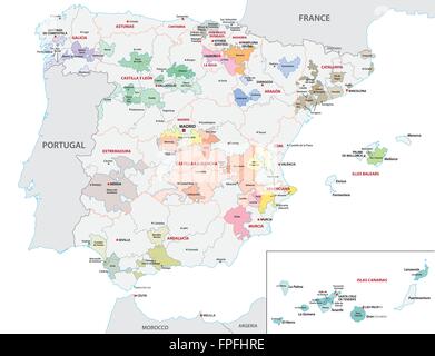 Spanien, Wein-Regionalkarte Stock Vektor
