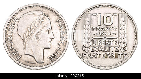 Französische 10F Münze, 1948. Head of Liberty und Ähren Stockfoto