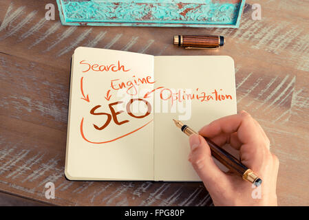 Handgeschriebener Text SEO als SEARCH ENGINE OPTIMIZATION, Business-Erfolg-Konzept Stockfoto