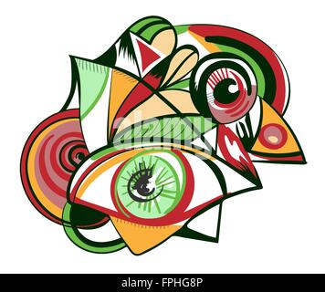 Design-Element mit Augen, die isoliert auf einem weißen Hintergrund. Stil der abstrakten Kunst, Suprematismus, Konstruktivismus. Stock Vektor