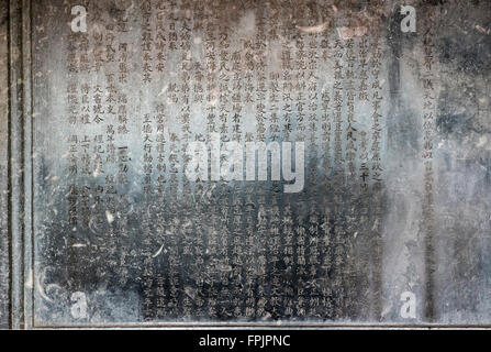 Detail der chinesischen Schriftzeichen auf der Stele des Grabes von Minh Mang, Vietnam Stockfoto