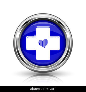 Kreuz mit Herz-Symbol. Glänzend glänzend Internet-Button auf weißem Hintergrund. Stockfoto