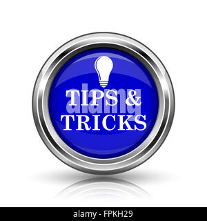 Tipps und Tricks-Symbol. Glänzend glänzend Internet-Button auf weißem Hintergrund. Stockfoto