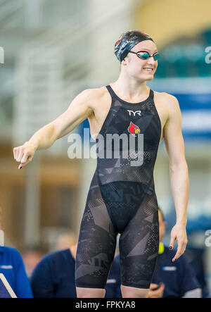 Louisville Schwimmer Kelsi Worrell während der NCAA Frauen Schwimmen und Tauchen Meisterschaft auf Samstag, 19. März 2016 am Georgia Tech Campus Recreation Center in Atlanta, GA. Jacob Kupferman/CSM Stockfoto