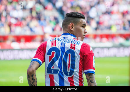 Gijón, Spanien. 19. März 2016. Sanabria (Sporting de Gijon) während Fußball-match des spanischen "La Liga" zwischen Real Sporting de Gijon und Atletico de Madrid bei Molinón Stadion OnMarch 19, 2016 in Gijon, Spanien. © David Gato/Alamy Live-Nachrichten Stockfoto