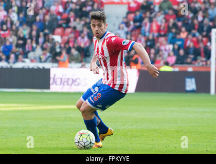 Gijón, Spanien. 19. März 2016. Jony Rodriguez (Sporting Gijon) in Aktion während Fußball-match des spanischen "La Liga" zwischen Real Sporting de Gijon und Atletico de Madrid bei Molinón Stadion OnMarch 19, 2016 in Gijon, Spanien. © David Gato/Alamy Live-Nachrichten Stockfoto