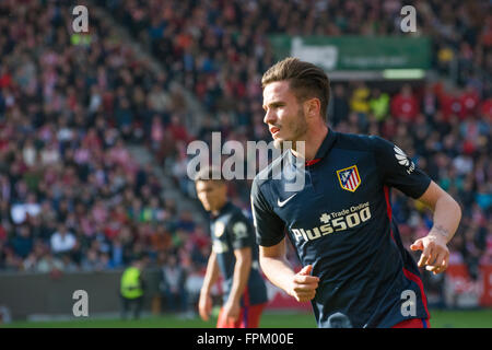 Gijón, Spanien. 19. März 2016. Lucas (Atletico de Madrid) in Aktion während Fußball-match des spanischen "La Liga" zwischen Real Sporting de Gijon und Atletico de Madrid bei Molinón Stadion OnMarch 19, 2016 in Gijon, Spanien. © David Gato/Alamy Live-Nachrichten Stockfoto