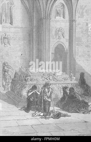 GRANADA: Ferdinand & Isabella Grab, Kathedrale, antiken print 1880 Stockfoto