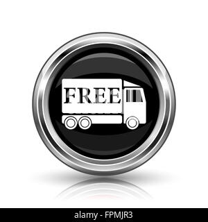 Lieferung frei Haus-Lastwagen-Symbol. Metallische Internet-Button auf weißem Hintergrund. Stockfoto