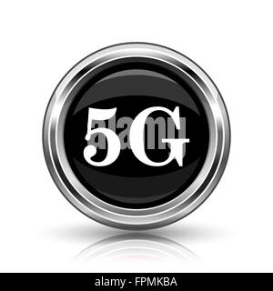 5G-Symbol. Metallische Internet-Button auf weißem Hintergrund. Stockfoto