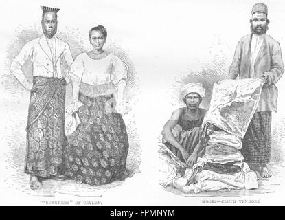 SRI LANKA: Bürger; Mauren-Tuch-Anbieter, antiken Drucken 1880 Stockfoto