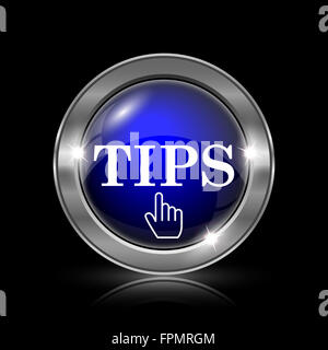 Tipps-Symbol. Metallische Internet-Button auf schwarzem Hintergrund. Stockfoto