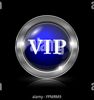 VIP-Symbol. Metallische Internet-Button auf schwarzem Hintergrund. Stockfoto